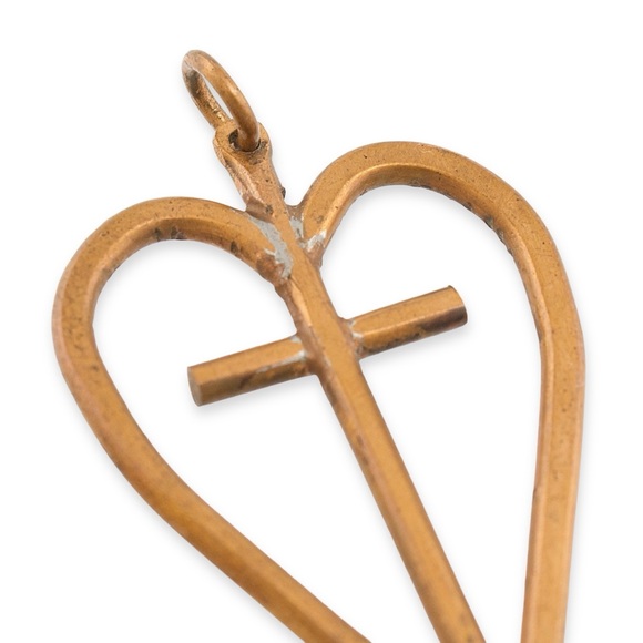 Vintage Copper Cross & Heart Necklace Pendant Hand-Forged - Picture 3 of 4